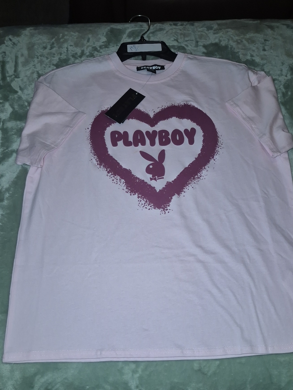 PLAYBOY Light Pink Tee with Purple Heart Logo Ptp 21"